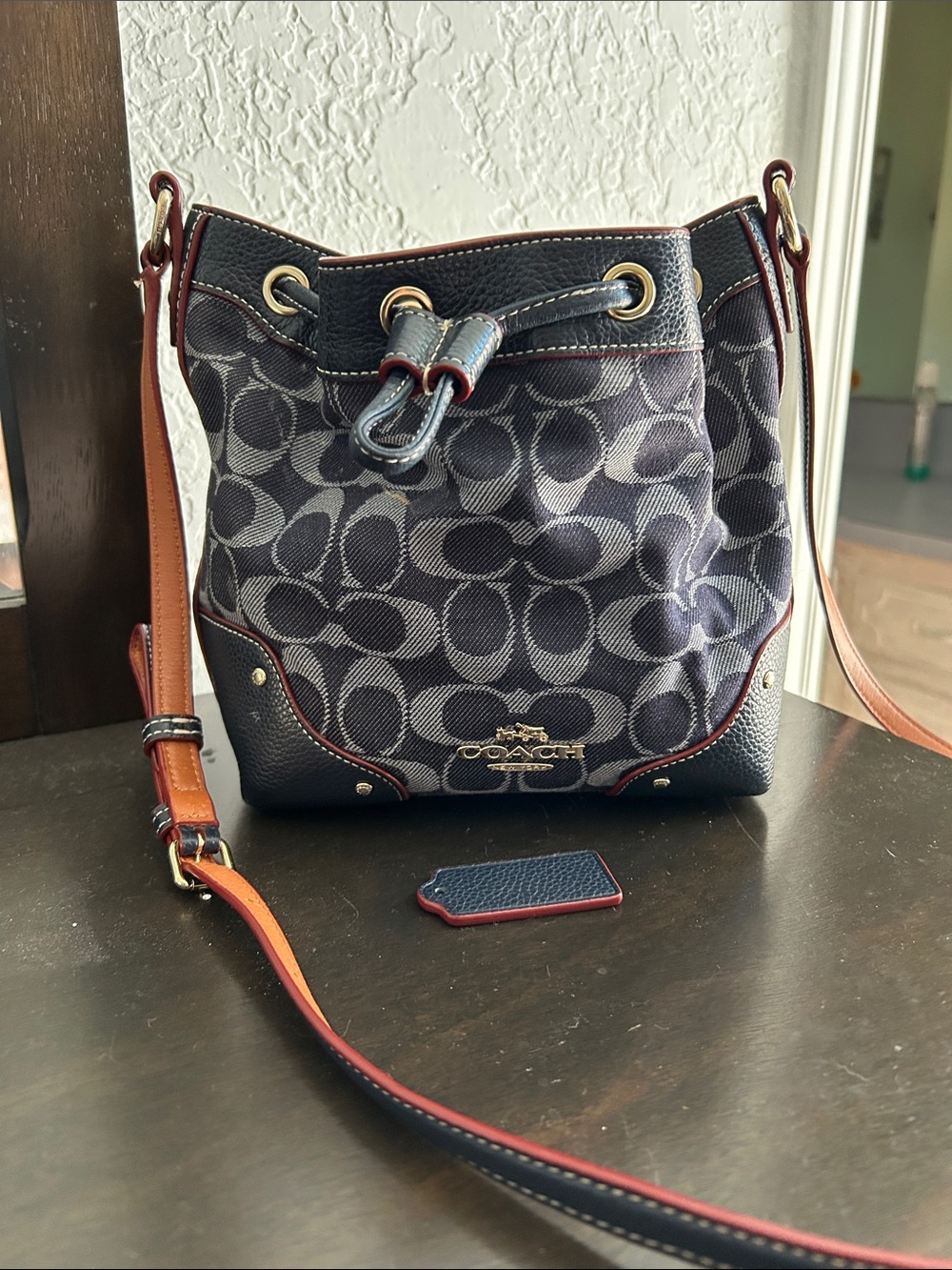 Coach Black & Brown Signature Bucket Crossbody Bag